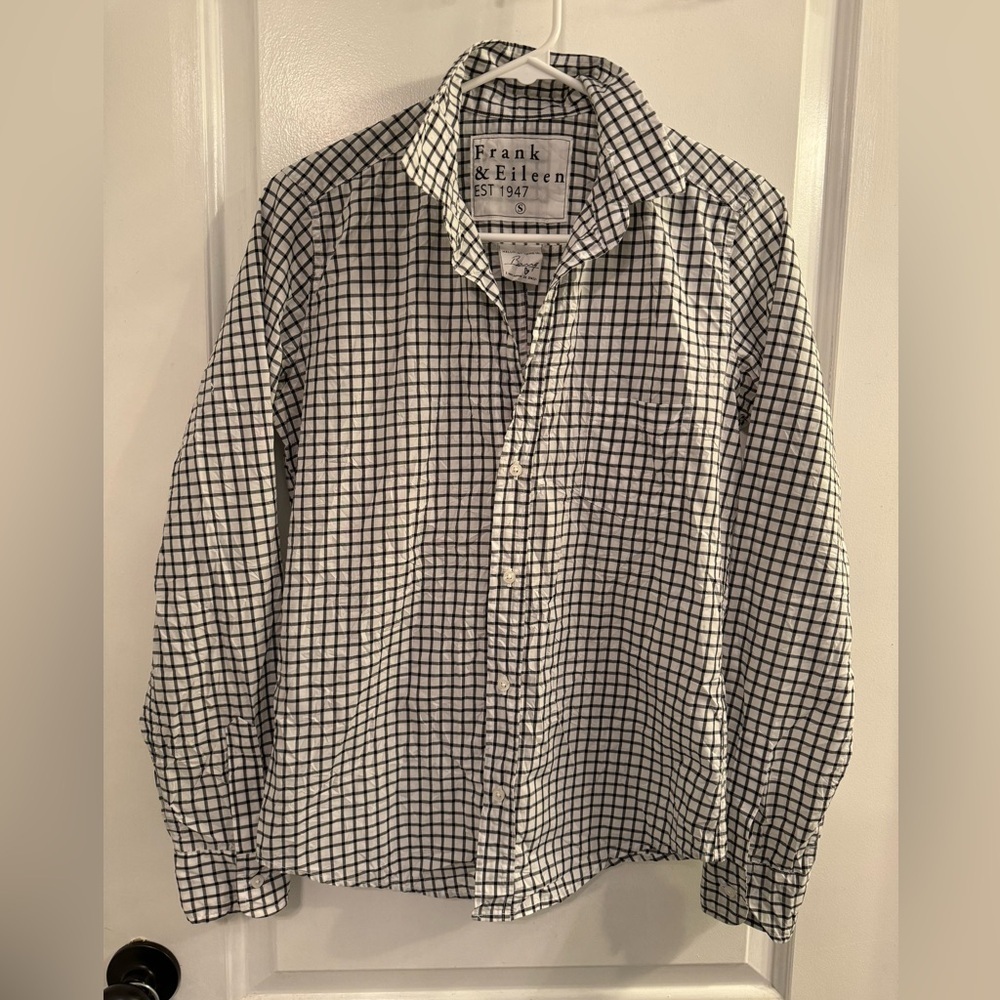 Frank & Eileen Barry Crinkle Windowpane Check Tailored Button-Up Shirt Small